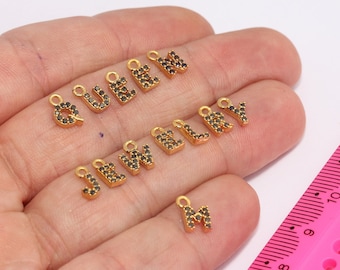 5x8mm 24k Shiny Gold Cz Letter Charms, Cz Letter, Zircon Letters, Gold Letter Charms, Personalized Necklace, Gold Plated Findings,  MBGHRF18