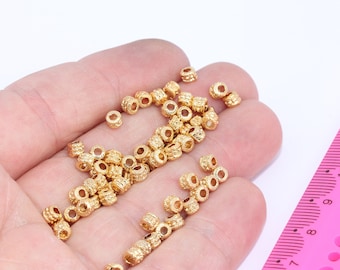 Perles Tube 3x4mm Plaqué Or Brillant 24k, Perles Intercalaires, Or MBGMLS149