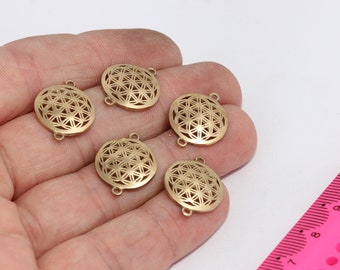 Raw Brass Flower of Life, Brass Charm, Bracelet Connector, Raw Brass Pendant, Yoga Pendant, Charms, Flower Charms, MBGZPR226-2