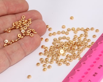 4mm 24K Shiny Gold Spacer Beads, Gold Spacer Beads,  Gold Charm, Wheel Beads, Rondelle Connector Beads, Gold Plated Findings, MBGBRT651