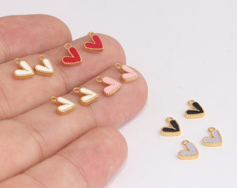 Amuletos de corazón de oro brillante de 8 mm y 24 k, collar de amor, con esmalte de colores, pulseras de corazón, mini corazón, colgante de corazón, hallazgos de oro, MBGMLS869