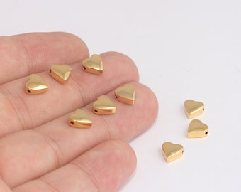 7.5mm 24k Shiny Gold Heart Beads, Spacer Beads, Mini Heart Beads, Heart Charms, Dainty Charms, Beads, Gold Plated Findings, MBGXP561