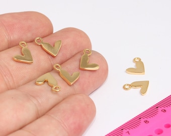 9x12mm 24k Shiny Gold Heart Charms, Collana d'amore, Mini cuore, Ciondolo cuore collana, Risultati placcati oro, MBGMLS934