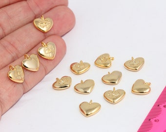 24k Shiny Gold Heart Charms, Evil eye Heart Charms, Heart Necklace Charms, Bracelet Charms, Gold Plated Findings,  MBGMTE970