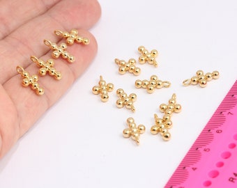 8x14mm 24k Shiny Gold Plated Cross Charms, Ciondolo a croce d'oro, Charms religiosi, , Charms placcati oro, MBGMTE610