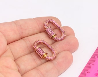 17x26mm 24k Shiny Gold Plated Oval Screw Clasps, Micro Pave Clasp Charms, Oval Screw Clasp, CZ Ruby Stone Necklace Clasp MBGKDR212