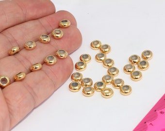 24k Shiny Gold Plated Rubber Stopper, Connector Beads,  MBGMTE1486