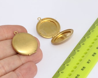 25x30mm Raw Brass Locket Frame, Custom Photo Cabochon Setting, Round Locket Pendant, Raw Brass Charms, MBCHK536