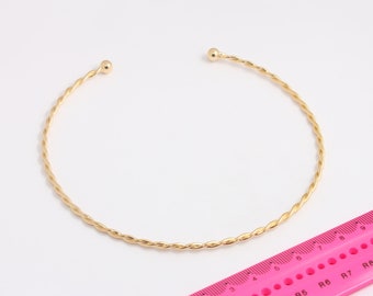 24k Shiny Gold Plated Choker, Wire Choker Necklace, Adjustable, Braided Wire Choker Necklace, Gold Plated Findings, MBGBXB412-1