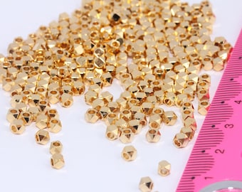 3 mm vergulde facetkralen, gouden diamantkralen, kubuskralen, vergulde tussenkralen, MBGBRT18