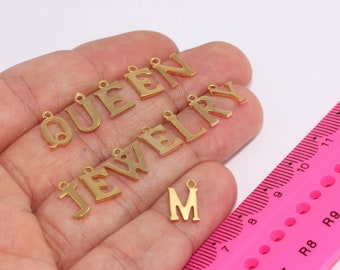 Dije de letra de oro brillante de 24 k (7 x 11 mm), dije inicial, colgante de letra, collar de letra de oro, collar personalizado, dijes chapados en oro, MBGHRF50