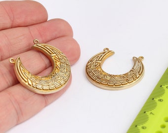 Raw Brass Crescent Moon Pendant, Half Moon Charms, Brass Horn Pendant, Horn Charms, Moon Necklace, Raw Brass Charms,  MBGSOM92
