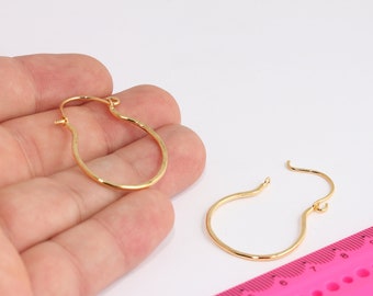 27x38mm 24k Shiny Gold Earring Hoops, Hoop Ear Wire, Handmade Earring, Hoop Earrings, Earring Settings, Hammered Earrings, MBGBXB417-3