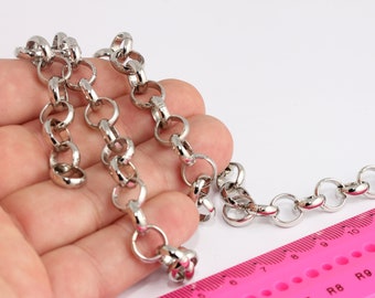Cadena Rolo de 10 mm con baño de rodio, cadena soldada, cadena a granel, cadena soldada, cadena de eslabones, cadenas Rolo, cadenas plateadas, MBGBXB417-5