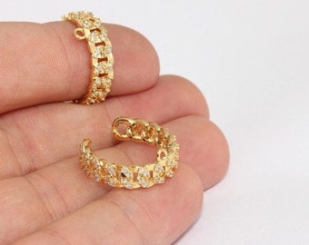Anillos de cadena de oro brillante de 24 k (16-17 mm), anillo de cadena con micropavé y circonita cúbica, MBGFNL65