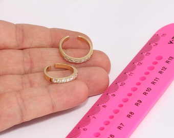 19mm 24k Shiny Gold Micro Pave Rings, CZ Stacking Rings, White Stone Tiny Rings, Gold Plated Rings  MBGBRT890