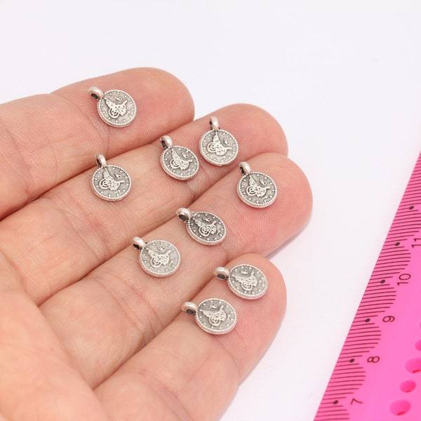8mm Antique Silver Ottoman Disc, Ottoman Jewelry, Round Coin, Ottoman Coins, Bracelet Charms, Charms, Silver Plated Charms, MBGAE113
