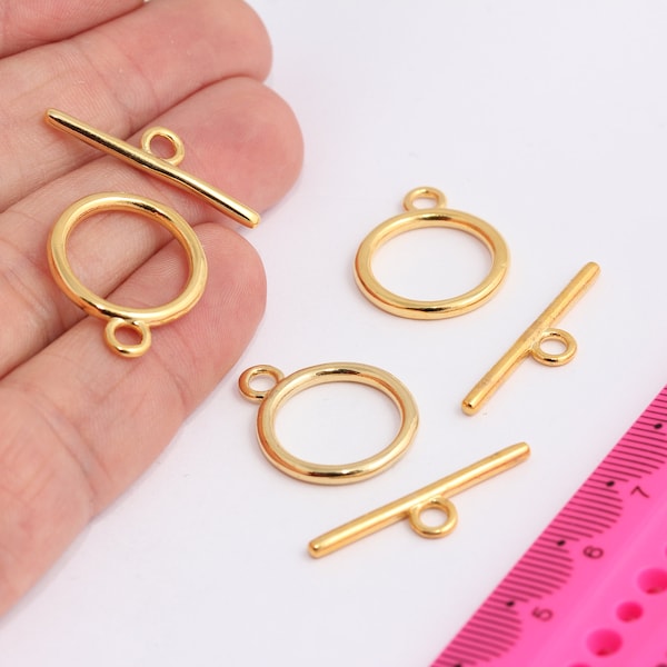 19x23mm 24k Shiny Gold Plated Toggle Clasp, Ring T Bar, T,  MBGCHK129