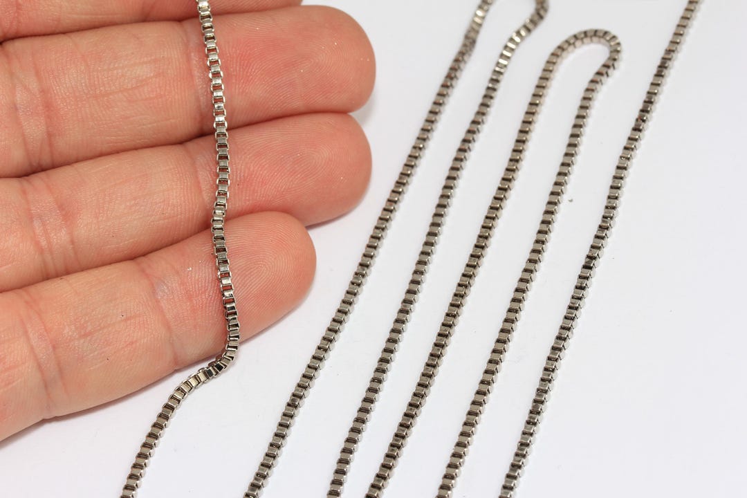 2mm Rhodium Plated Cube Chain, Box Chains, Men's Link Chain