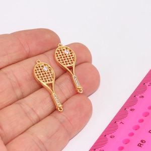 24k Shiny Gold Plated,Tennis Racket Pendant, CZ Bracelet Charm, Tennis Racket Bracelet, Sport&#39;s Jewelry, Bracelet Connector MBGZRCN788