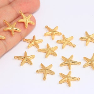14mm 24k Shiny Gold Starfish, Starfish Charms, Sea Animals Beads, Starfish Pendant, Necklace Charms, Gold Plated Findings, MBGBXB257-6