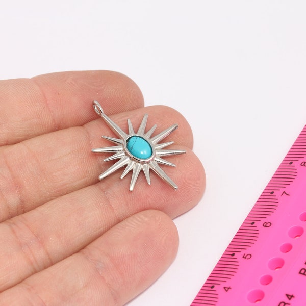 25x32mm Rhodium Plated Star Charm, Silver North Star, North Star Necklace, Turquoise Stone Star Charms, Star Pendant, MBGMLS481