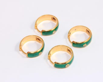 Orecchini a cerchio in oro lucido 24k da 20 mm, orecchini a cerchio con zirconi cubici, orecchini in smalto verde, orecchini a cerchio delicati, orecchini micro pavé, orecchini placcati in oro, MBGSLM689