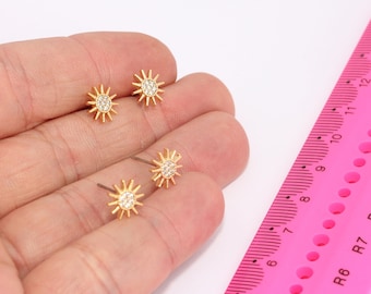 9 mm glänsande guldpläterade örhängen, mikrobelagda solörhängen, solörhängen med CZ-sten, fina örhängen, guldpläterade örhängen, MBGSLM311