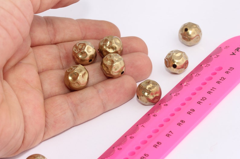 14mm Raw Brass Ball Beads, Round Hammered Ball Charms, Beads for ...