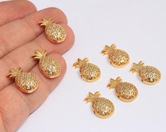 11x20mm 24k Shiny Gold Charms, Pineapple Charms, Micro Pave Pineapple Charms, Cubic Zirconia Pineapple, Gold Plated Findings, MBGZRCN266