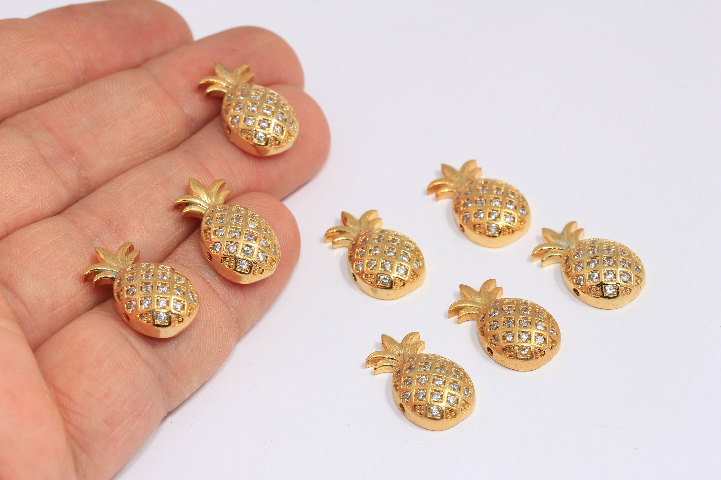 11x20mm 24k Shiny Gold Charms, Pineapple Charms, Micro Pave