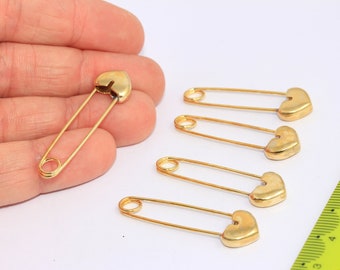 8 x 32 mm 真鍮製安全ピンチャーム、真鍮製安全ピンペンダント、安全