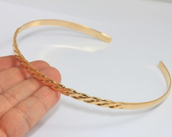 24k Shiny Gold Choker Necklace, Vintage Braided Neck Cuff, MBGCHK611-7