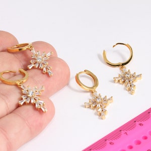35mm 24k Shiny Gold Cross Earrings, CZ Cross Stud Earrings, Micro Pave Cross Earrings, Dainty Earrings, Gold Plated Findings,  MBGCR56-1
