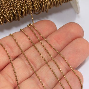 1,2mm Raw Brass Ball Chain, Tiny Brass Lace Ball Chain, Ball Necklace Chain, Brass Beaded Chain, Raw Brass Findings, MBGBXB98-5