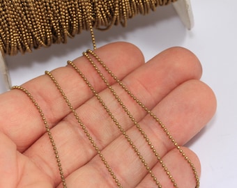 1,2mm Raw Brass Ball Chain, Tiny Brass Lace Ball Chain, Ball Necklace Chain, Brass Beaded Chain, Raw Brass Findings, MBGBXB98-5