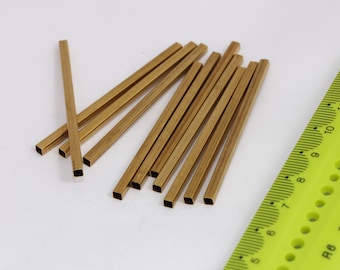 Tubos cuadrados de latón crudo de 3 x 60 mm, cuentas de tubo cuadradas, cuentas de tubo, tubos de latón crudo, MBGCHK186