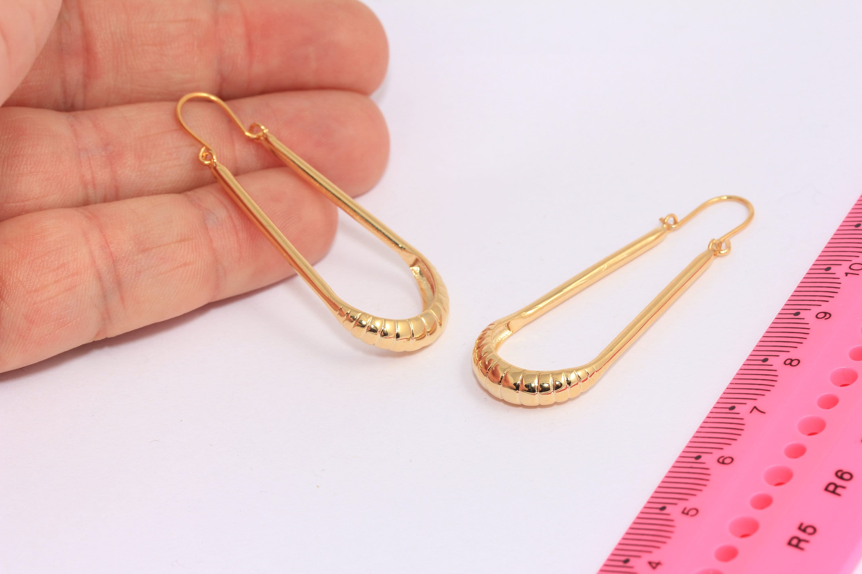 rippmonster　gold hoop 19x42mm 24k Shiny Gold Hoop Earrings, Wire Earrings, Shell