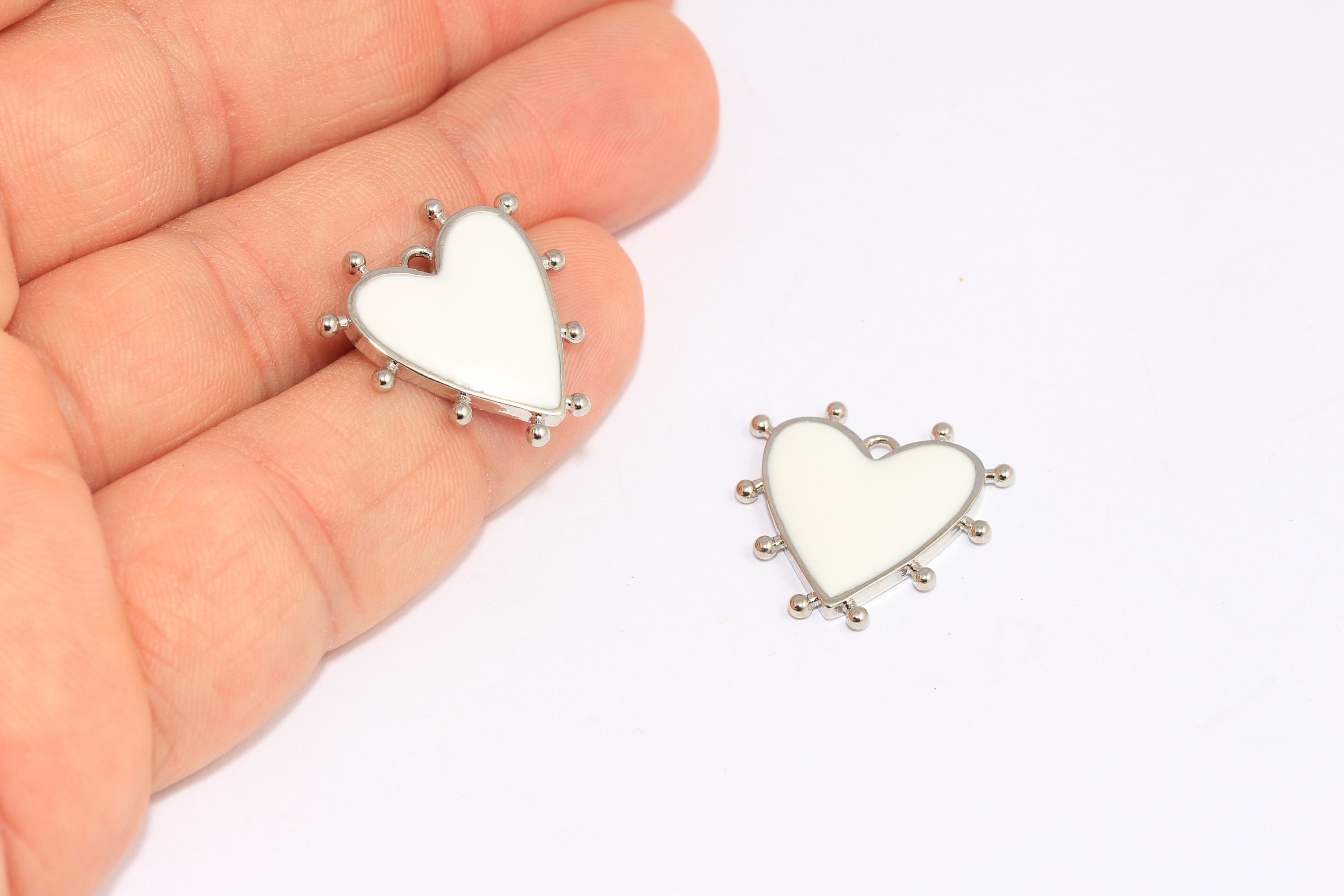 21mm Rhoidum Plated Heart Charms, Love Necklace, White