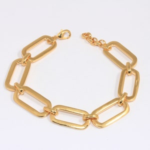 24k Shiny Gold Chain Oval Link Bracelet, Rectangle Bracelet, Statement Bracelets, Optional Size Bracelets, Gold Plated Findings, MBGBXB153-4
