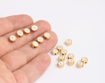 3.5x7mm 24k Shiny Gold Round Letters, White Color Enamel Alphabet Letter Connector Charms, Enamel Initial Alphabet Charms, MBGHRF19
