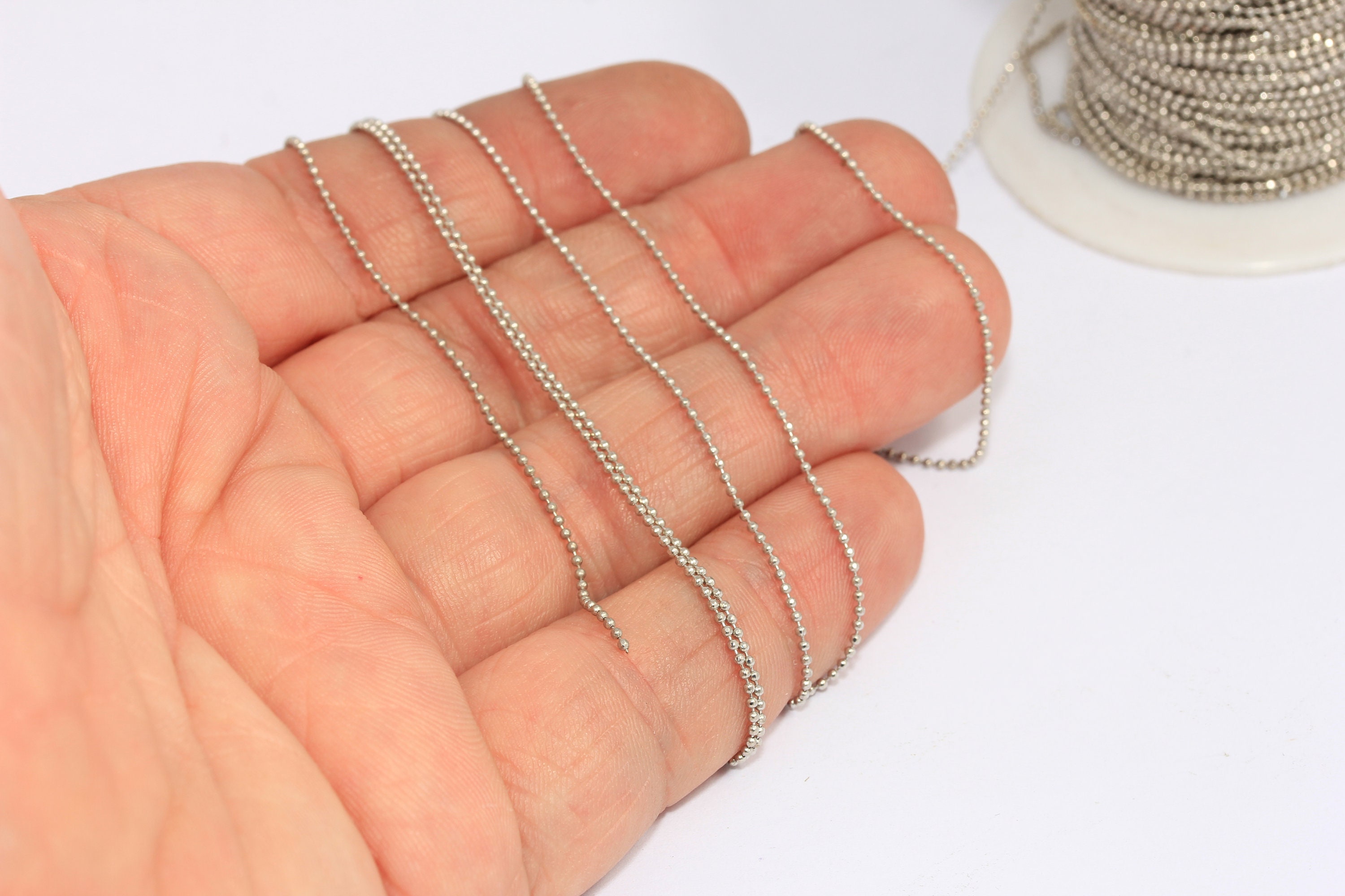 1mm Shiny Silver Plated Ball Chain, Silver Lace Ball Chain
