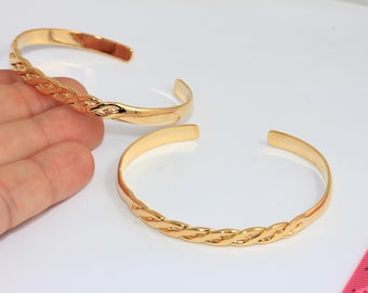 24k Shiny Gold Braided Bracelet Cuff, Vintage Braided Bracelet, MBGAG91-1