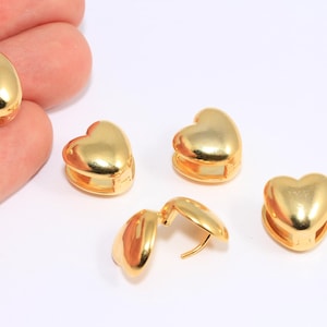 12x15mm 24k Shiny Gold Heart Earrings, Heart Earring Clasps, Puffed Heart Earrings, Drop Earrings, Gold Plated Earrings, MBGTBP39