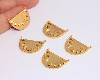 15x23mm 24k Shiny Gold Moon Medallion, Moon Phase Pendant, Gold Necklace Pendant, Semicircle Charms, Gold Plated Findings, MBGBXB81-6