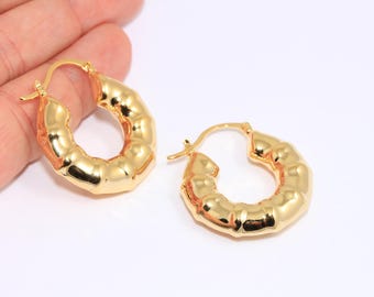 30mm 24k Shiny Gold Hoop Earrings, Drop Earrings, Bone Hoop Earrings, Drop Hoops, Thick Gold Hoops, Gold Plated Findings, MBGTBR8