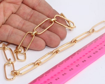 11x28mm 24k Shiny Gold Link Chain, Handmade Chain, Gold Cable Chain, Chunky Chain, Oval Large Link Chain, Gold Plated Findings, MBGBXB229-1