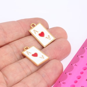 14x24mm 24k Shiny Gold Plated Poker Player Gift Charms,  Play Card Ace of Heart Charm, Red Heart Poker Charm, MBGSLM398