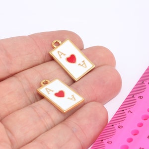 5 ciondoli regalo per giocatori di poker placcati in oro lucido 24k, ciondolo con asso di carte da gioco, ciondolo con cuore rosso da poker, MBGSLM398