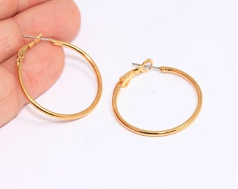 30mm 24k Shiny Gold Plated Earring Hoops, Everyday Hoop Earrings, Earring Settings, Midi Hoop Earrings, Gold Plated Findings, MBGMLS463